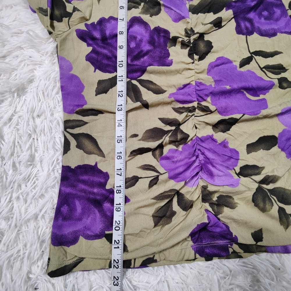 Style & Co. Y2K Purple Floral Ruched Mesh‎ Top Indie Sleaze Whimsygoth Size M - Picture 7 of 8